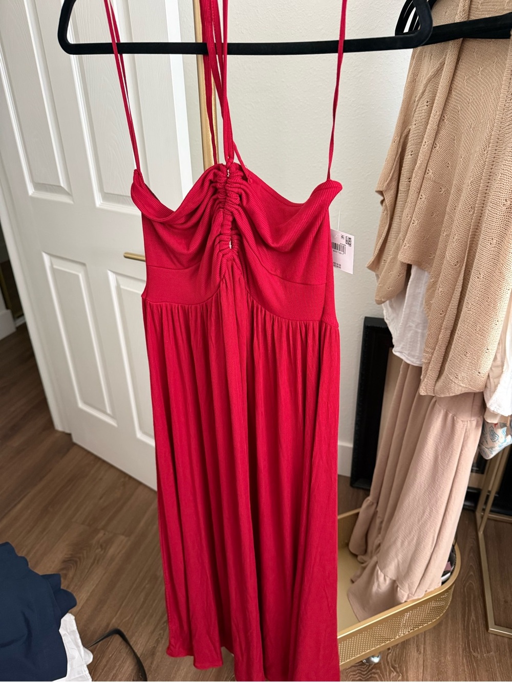 American Eagle Outfitters Red Ruched Maxi Sundress